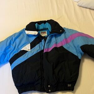 Vintage Colorblock Ski Jacket - Blue, Black, Purple